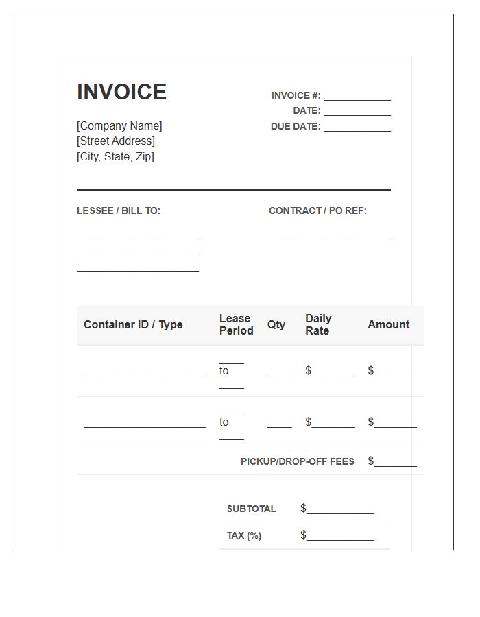 Logistics Container Lease Invoice Template