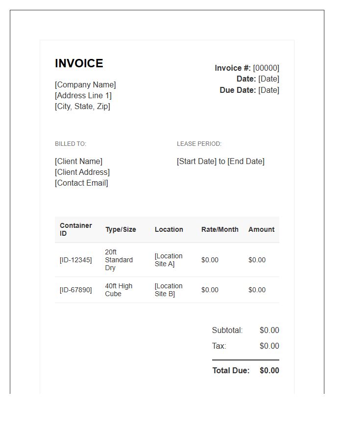 Monthly Container Lease Invoice Template
