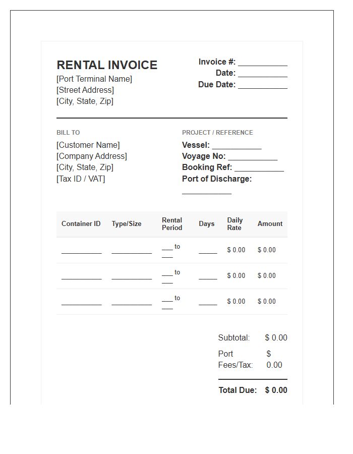 Port Container Rental Invoice Template