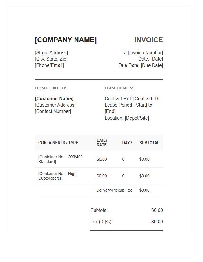 Professional Container Lease Invoice Template