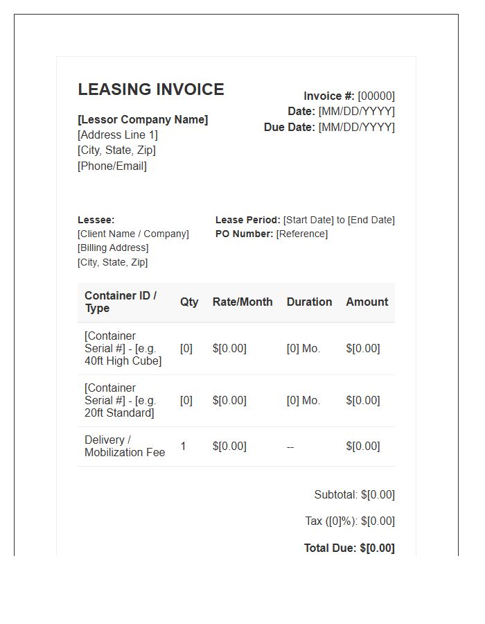Shipping Container Leasing Invoice Template