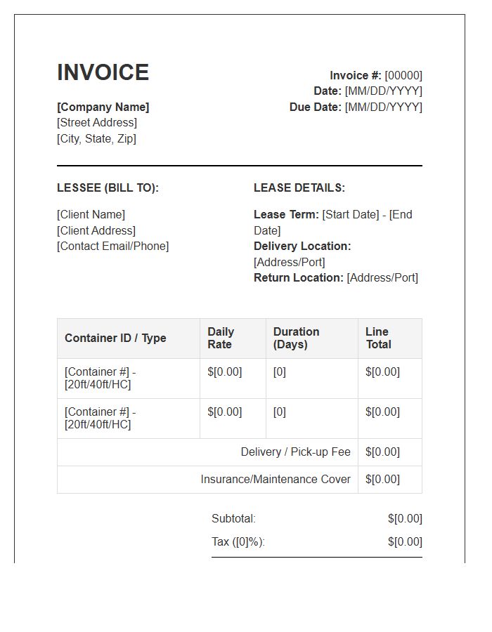 Short Term Container Leasing Invoice Template