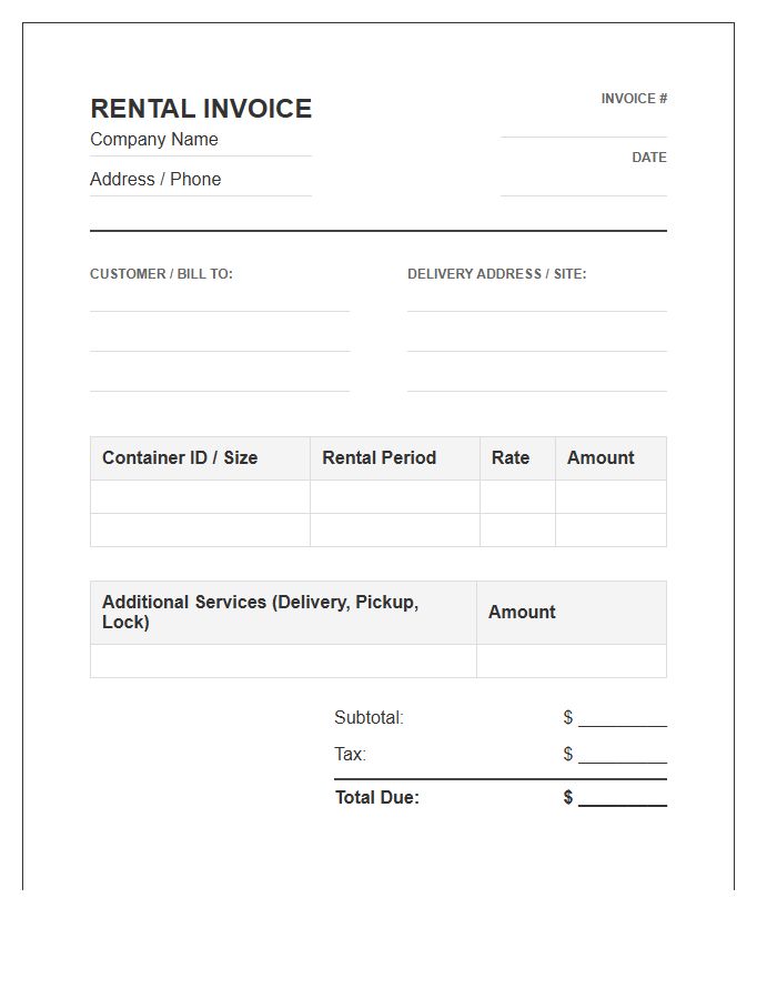 Storage Container Rental Invoice Template