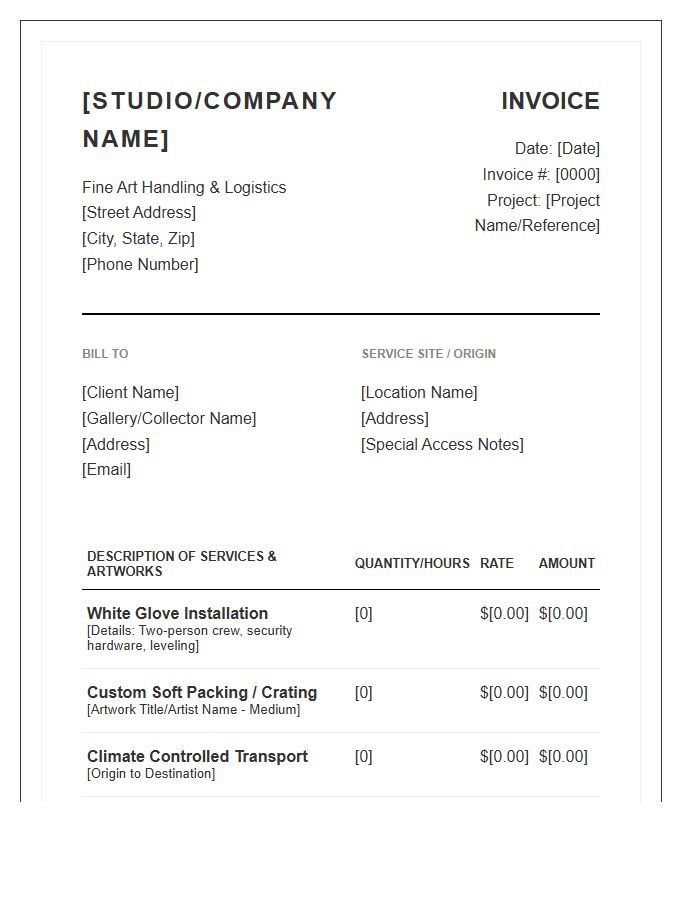Art Handling White Glove Invoice Template