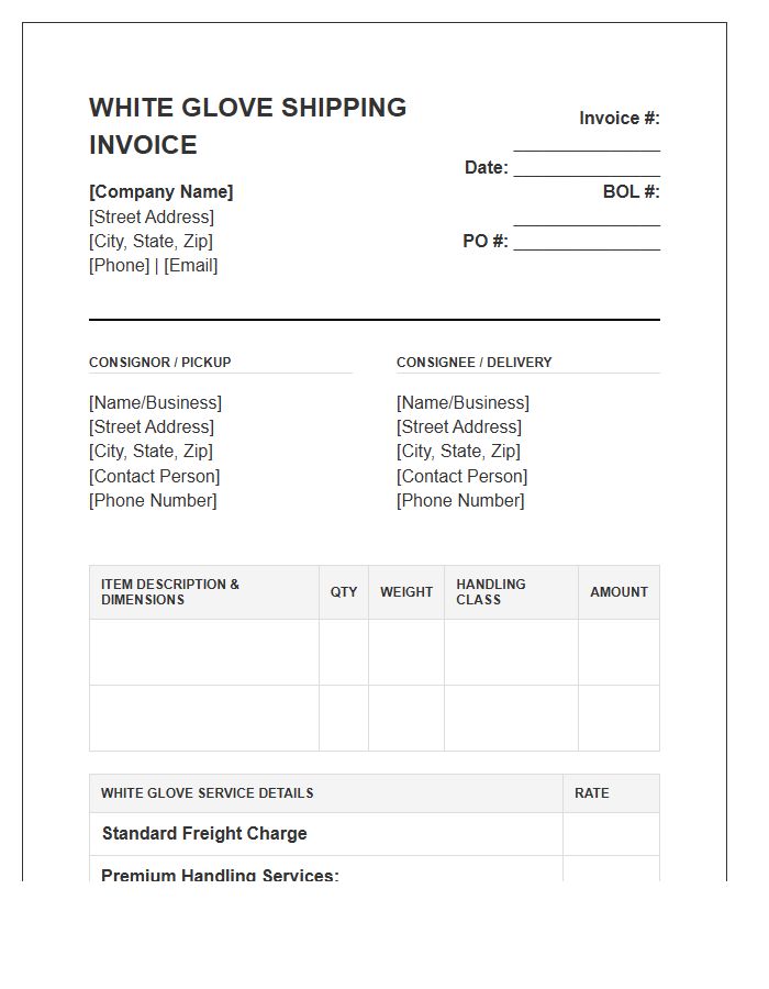 Commercial White Glove Shipping Invoice Template