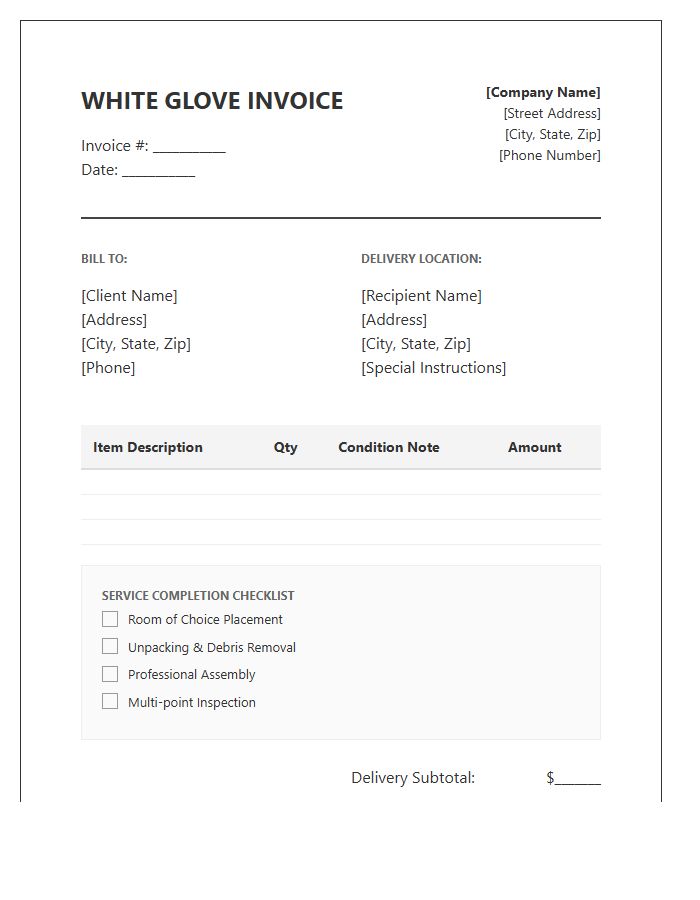 Furniture Delivery White Glove Invoice Template