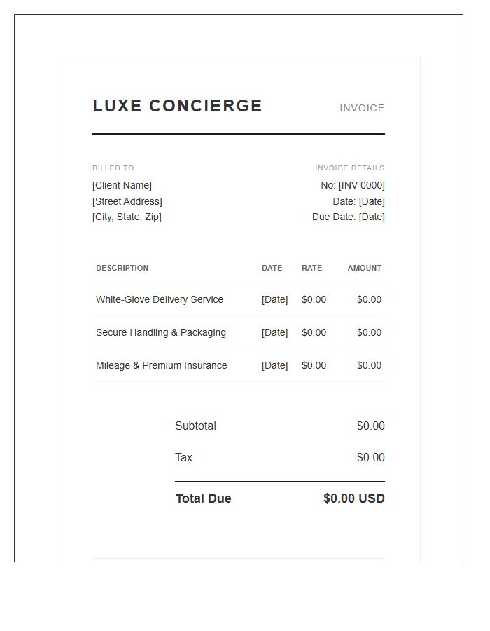 High End Delivery Service Invoice Template