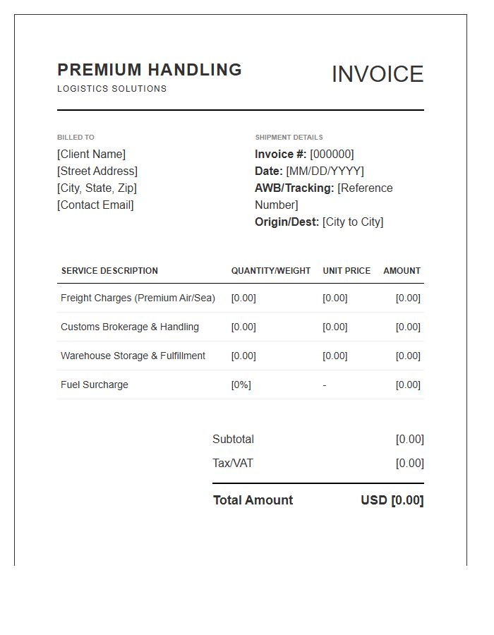 Premium Handling Logistics Invoice Template