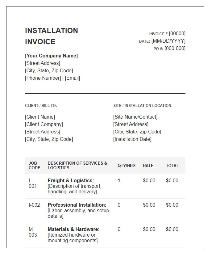 Professional Installation Logistics Invoice Template