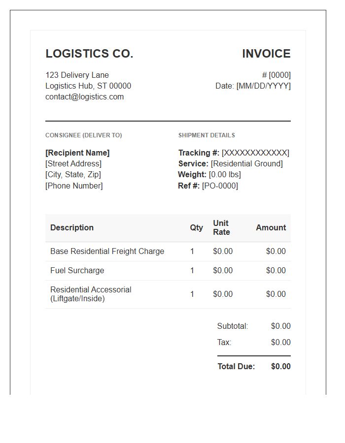 Residential Delivery Logistics Invoice Template