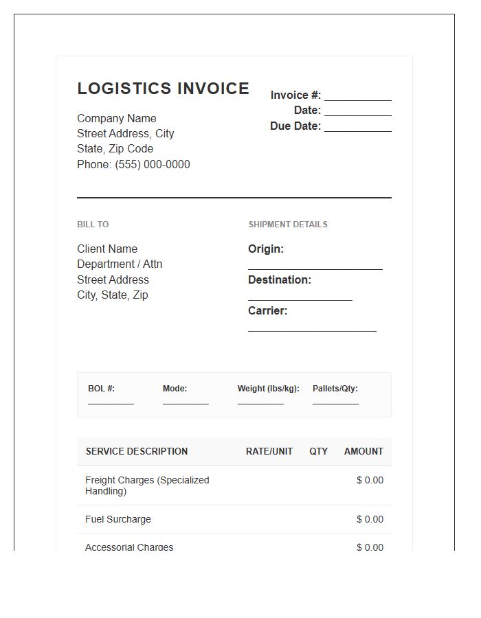 Specialized Logistics Services Invoice Template