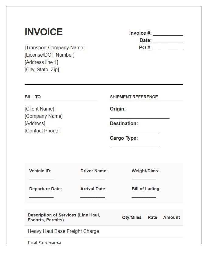 Specialized Transport Logistics Invoice Template