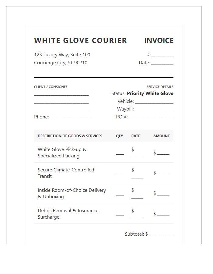 White Glove Courier Service Invoice Template