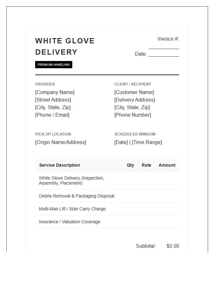 White Glove Delivery Service Invoice Template
