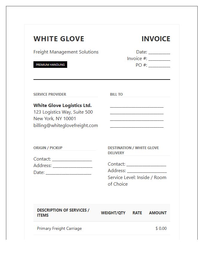 White Glove Freight Management Invoice Template