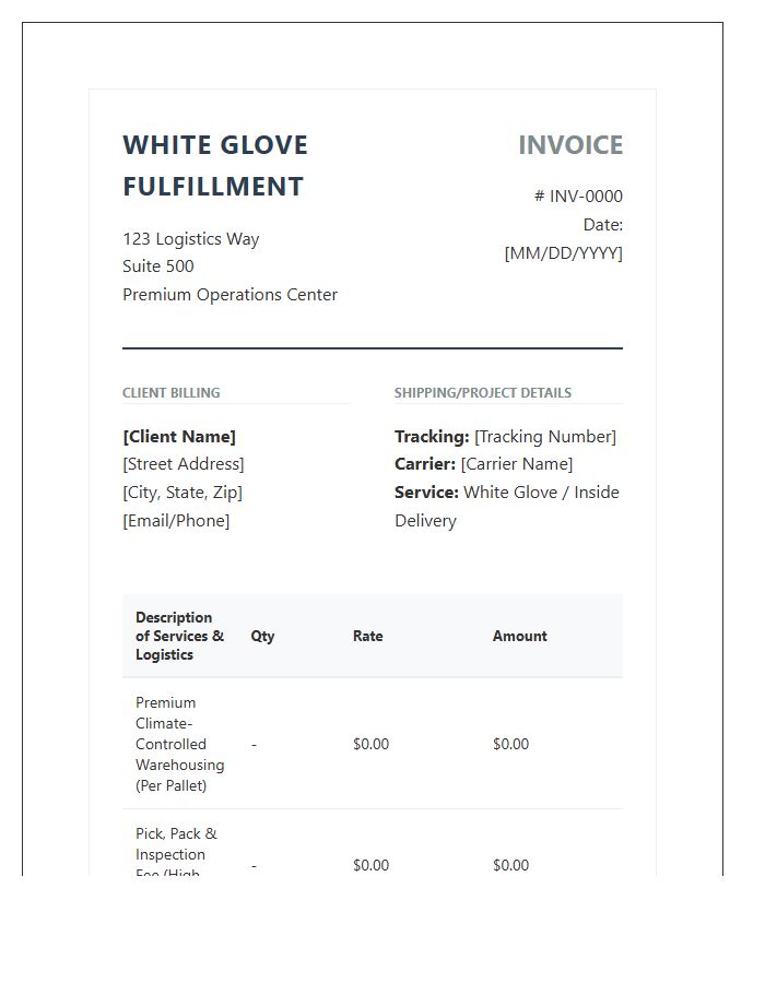 White Glove Fulfillment Logistics Invoice Template