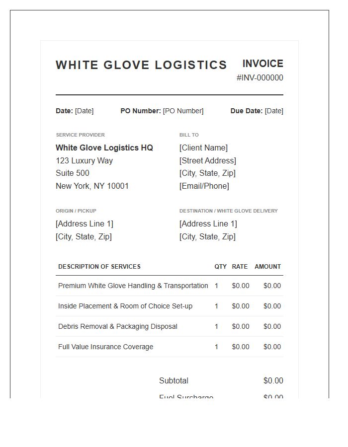 White Glove Logistics Invoice Template