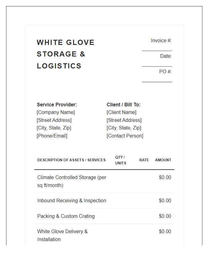 White Glove Storage Logistics Invoice Template