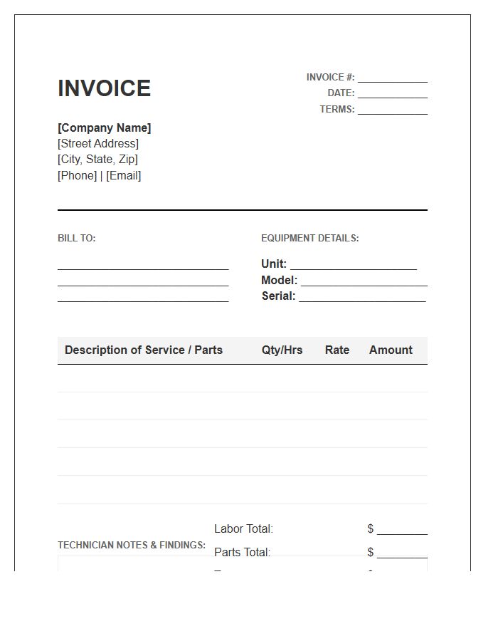 Commercial Appliance Repair Invoice Template