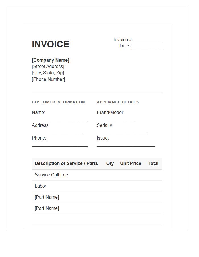Dryer Repair Service Invoice Template