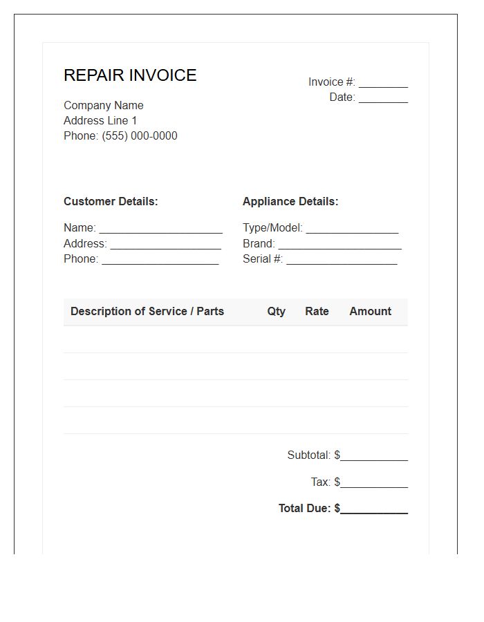 Electric Appliance Repair Invoice Template
