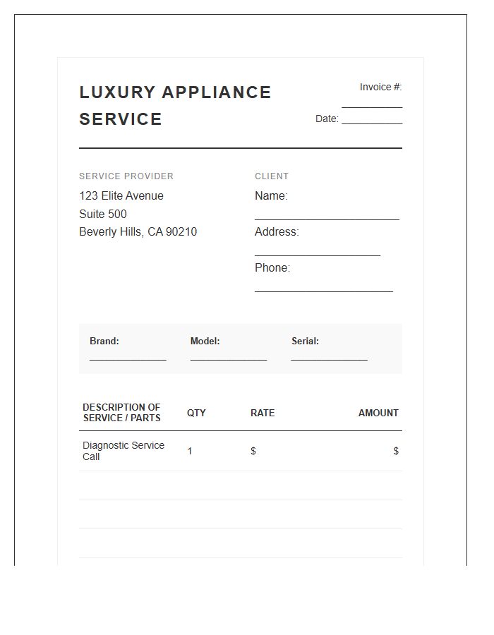 High End Appliance Repair Invoice Template
