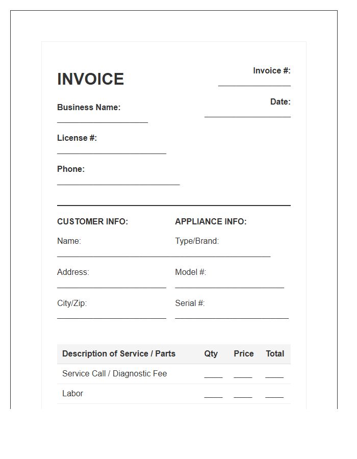 Kitchen Appliance Repair Invoice Template