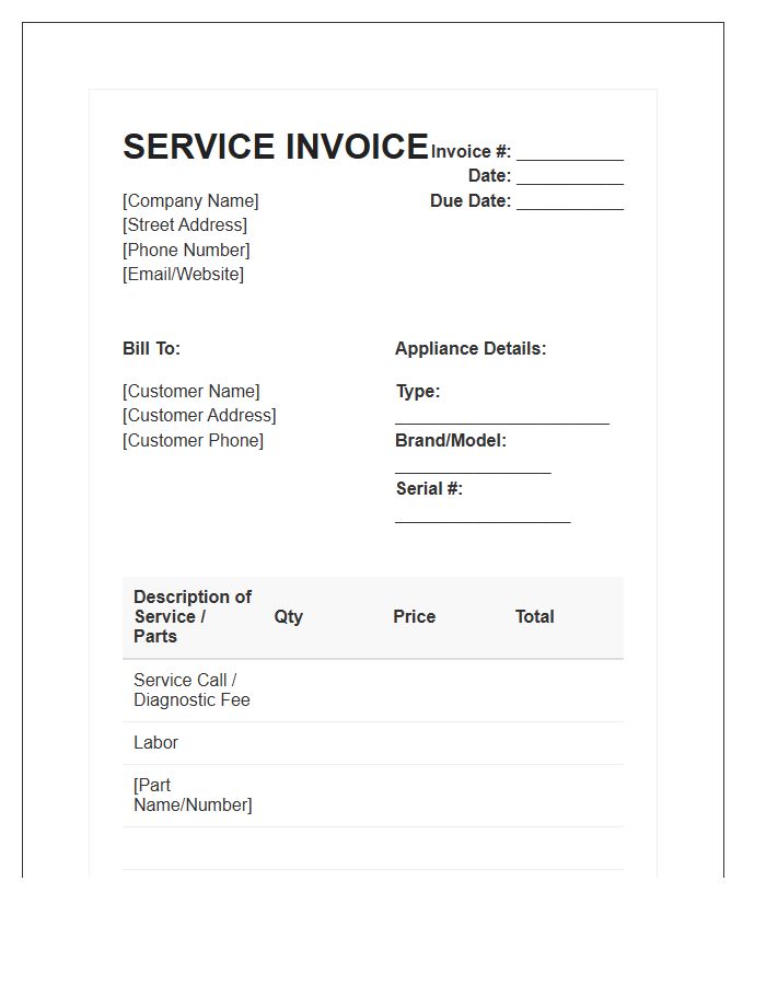 Local Appliance Repair Invoice Template