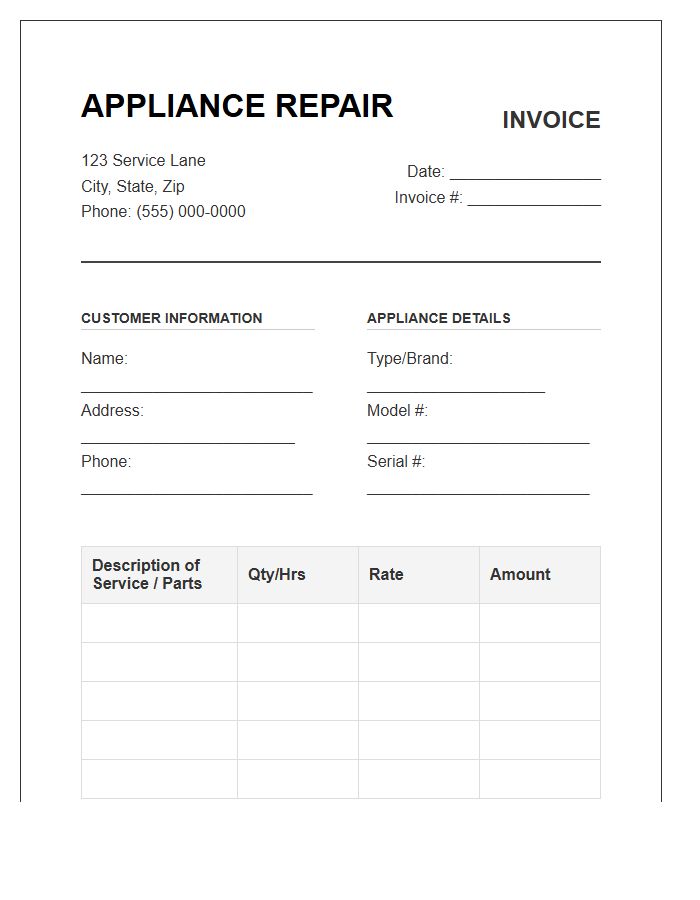 Major Appliance Repair Invoice Template