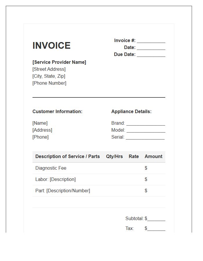 Microwave Repair Service Invoice Template