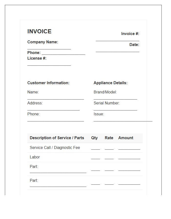 Washing Machine Repair Invoice Template
