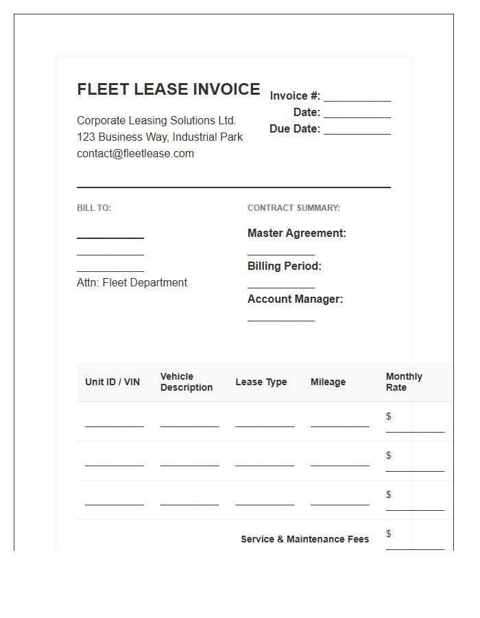 Corporate Fleet Leasing Invoice Template