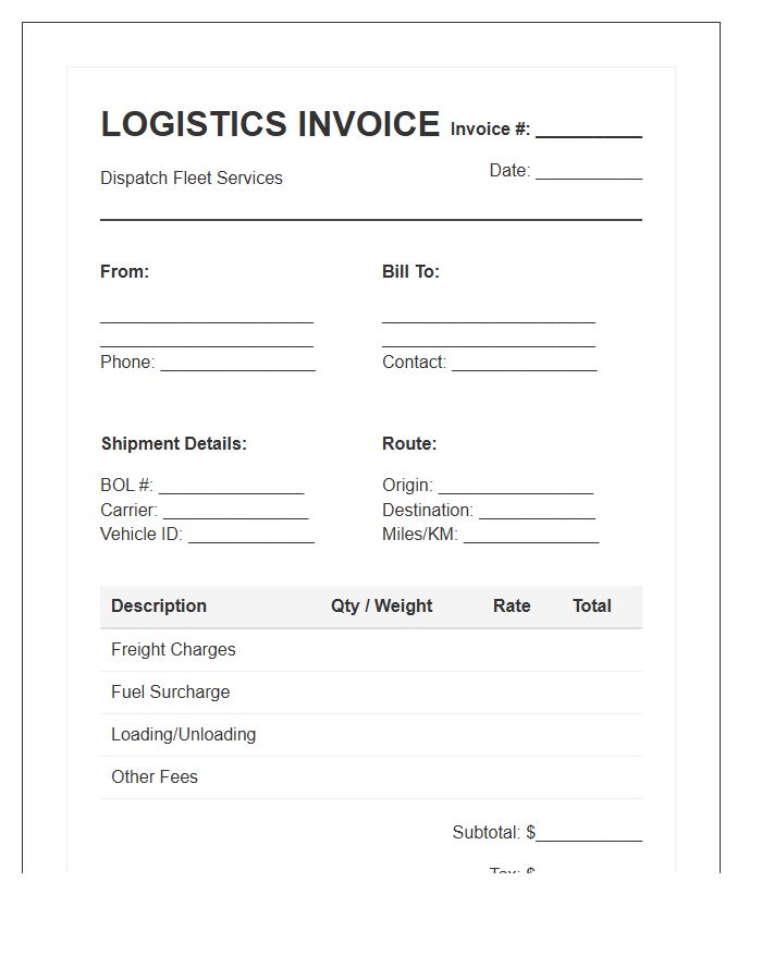 Dispatch Fleet Logistics Invoice Template