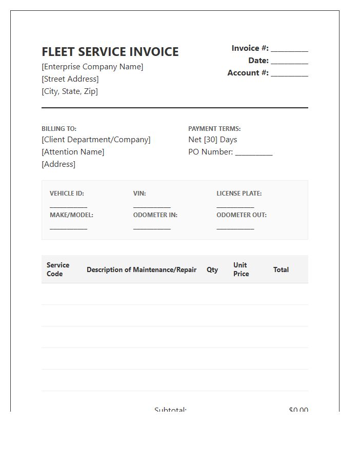 Enterprise Fleet Service Invoice Template