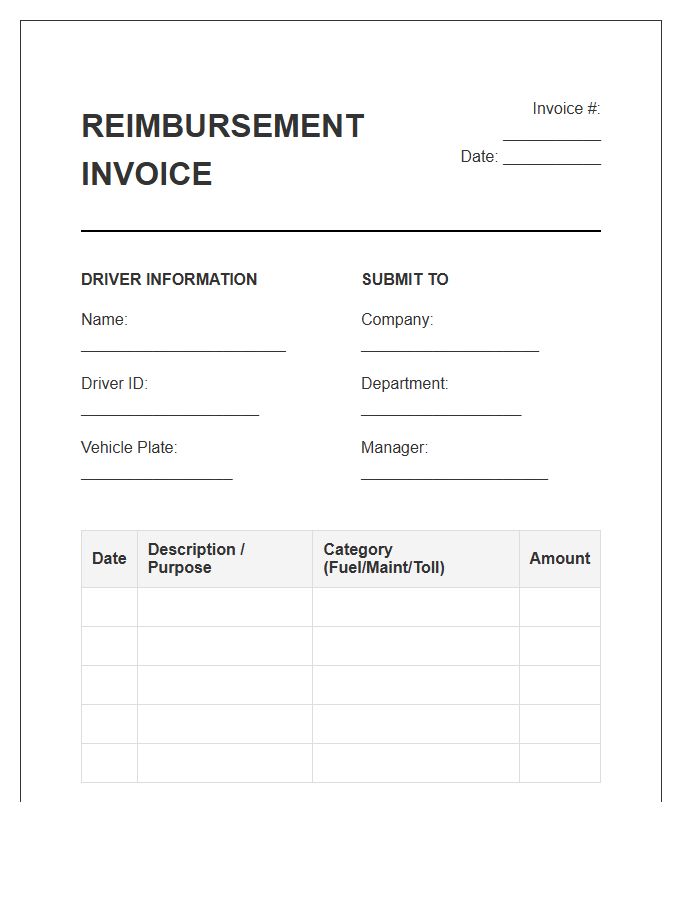 Fleet Driver Reimbursement Invoice Template