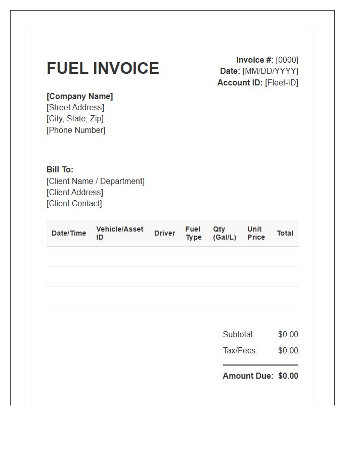 Fleet Fuel Tracking Invoice Template