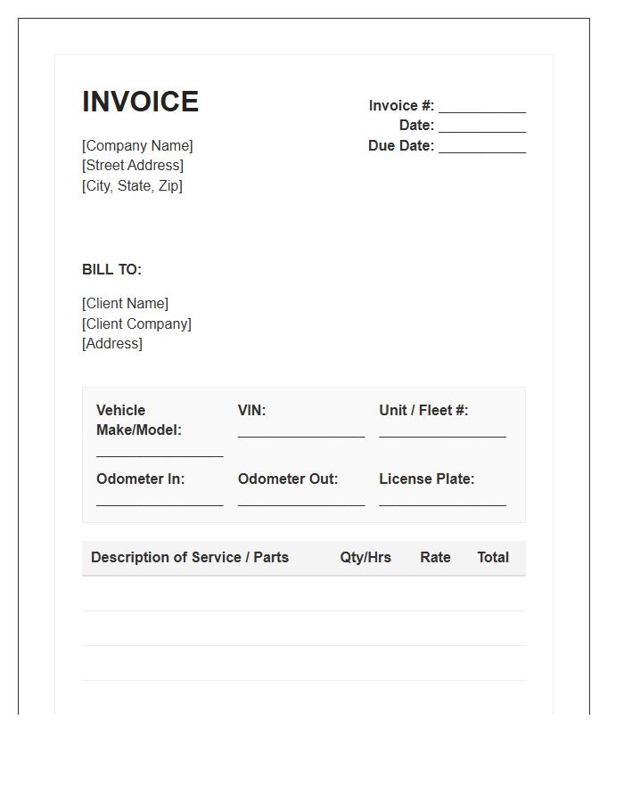 Fleet Maintenance Services Invoice Template