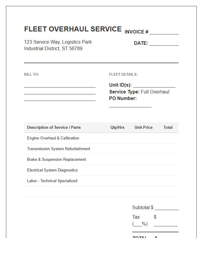 Fleet Overhaul Service Invoice Template