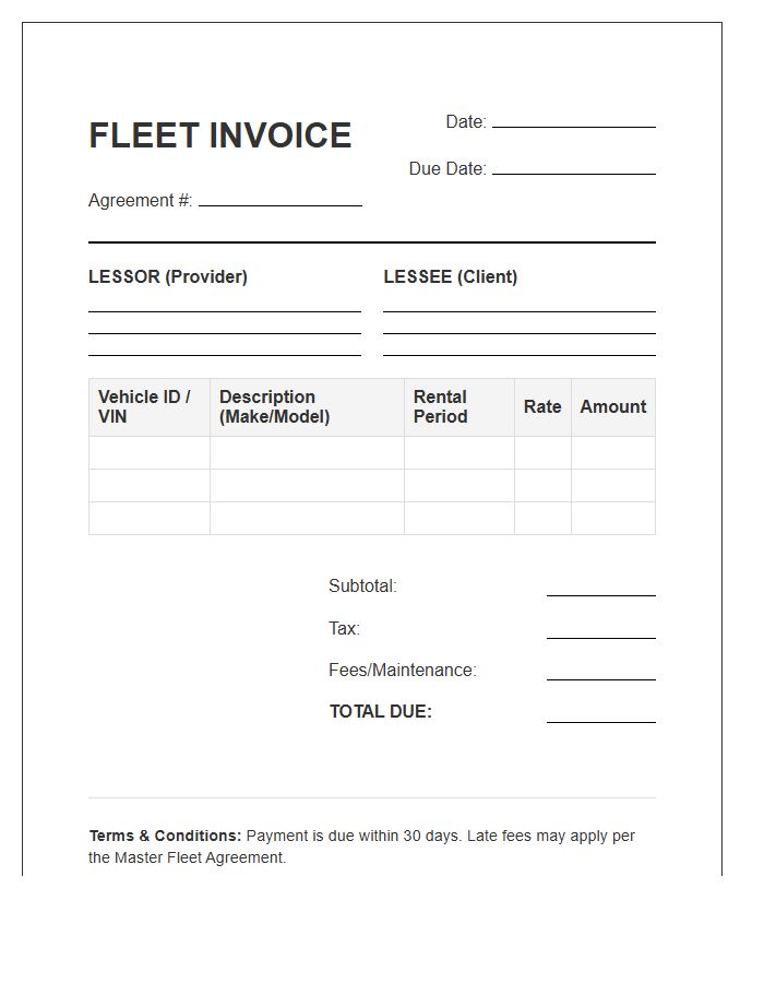 Fleet Rental Agreement Invoice Template