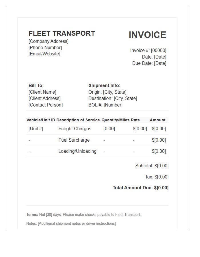 Fleet Transport Billing Invoice Template