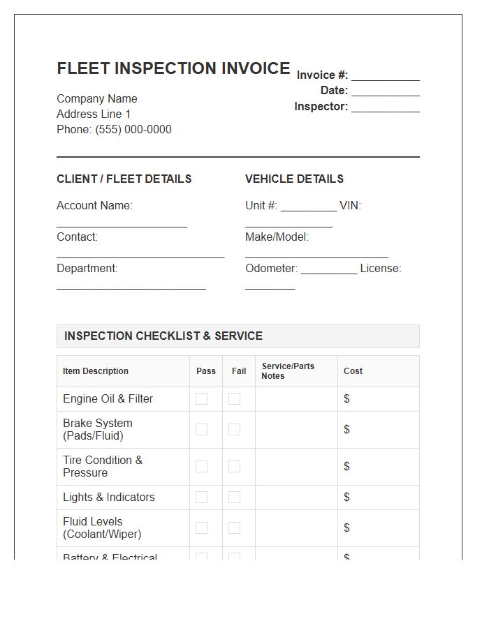 Fleet Vehicle Inspection Invoice Template