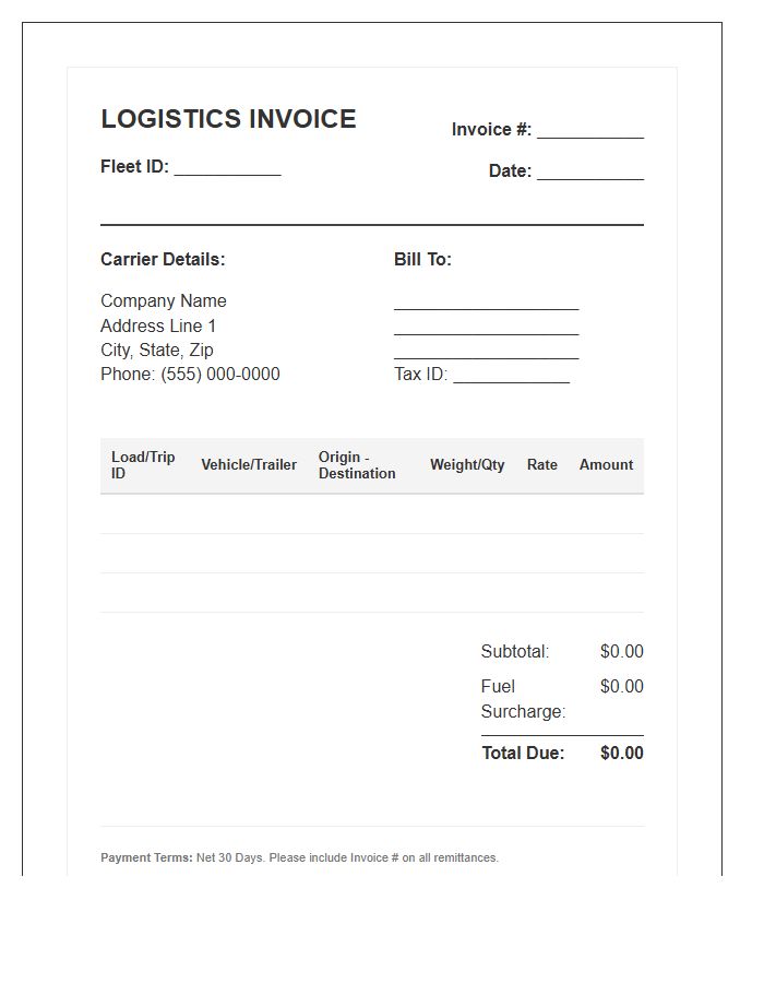 Logistics Fleet Operations Invoice Template