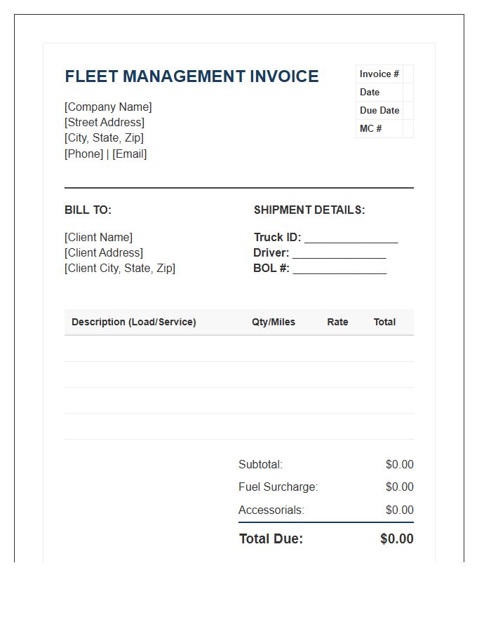 Trucking Fleet Management Invoice Template