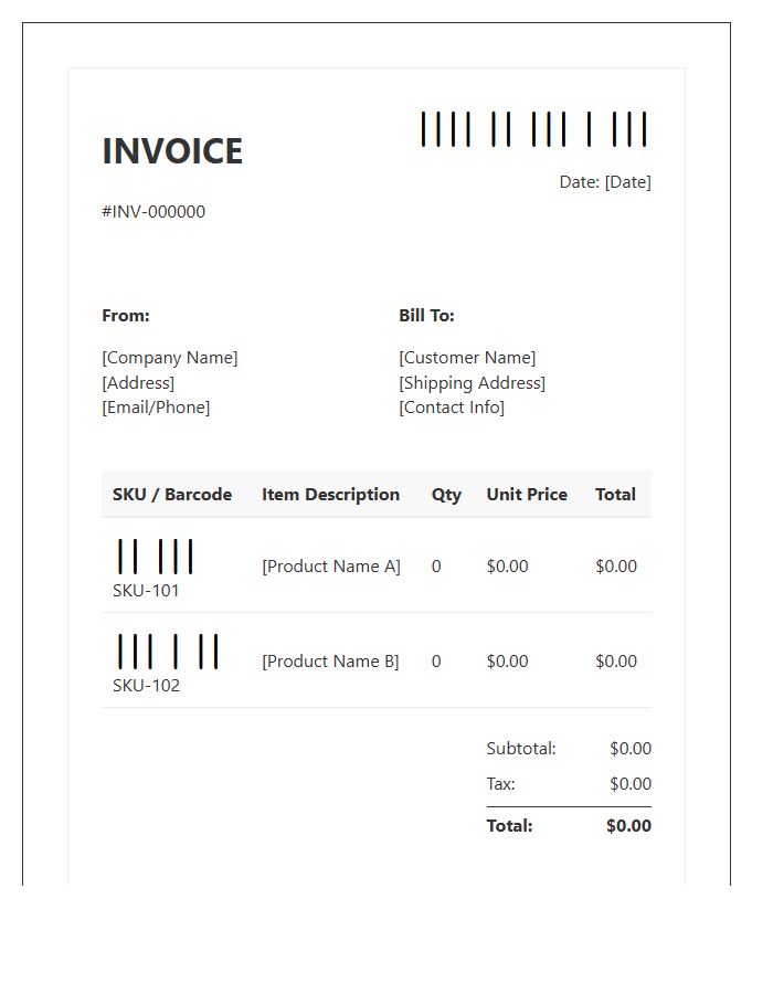 Barcode Integration Inventory Invoice Template