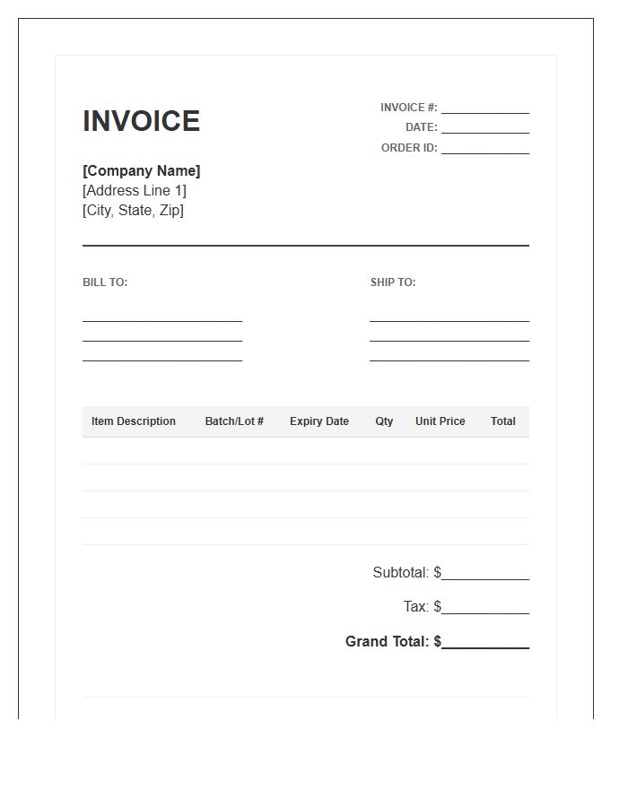 Batch Tracking Inventory Invoice Template