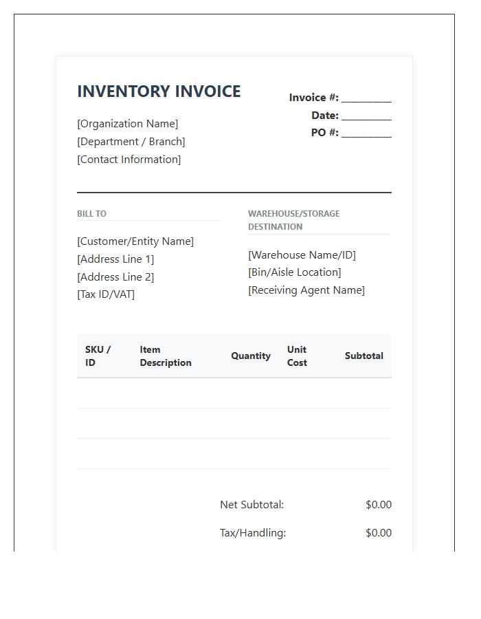 Centralized Inventory Database Invoice Template
