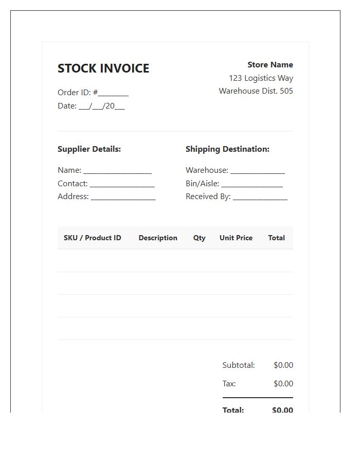Ecommerce Stock Management Invoice Template