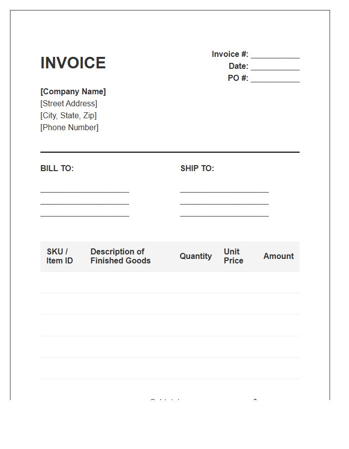 Finished Goods Inventory Invoice Template