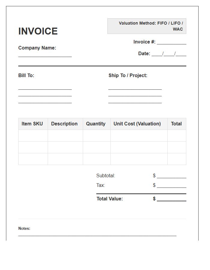 Inventory Valuation Method Invoice Template
