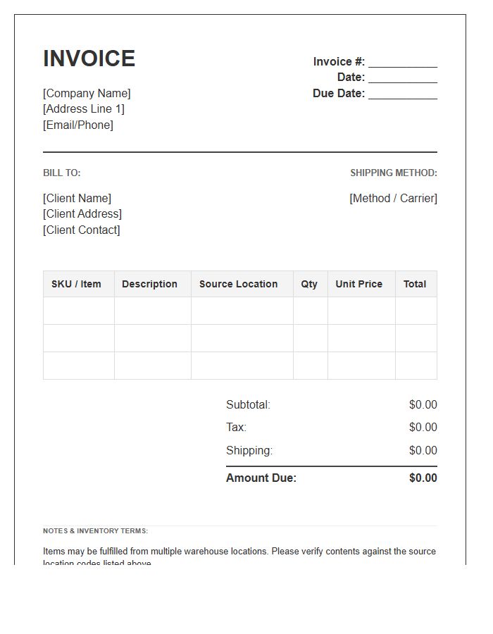 Multi Location Inventory Invoice Template